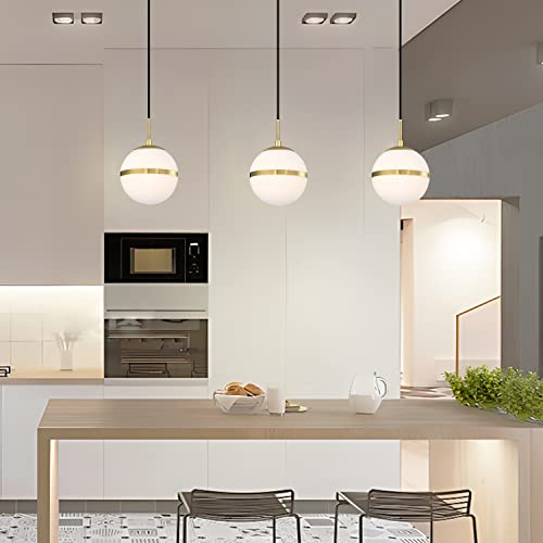 Dolaimy House 3 Pack 1 Light Gold Modern Kitchen Island Pendant Light 4.7 Inch Frosted Glass Brushed Brass Pendant Lamp, Farmhouse Hanging Light Fixture For Kitchen Island Dining Room Bedside #TOP5