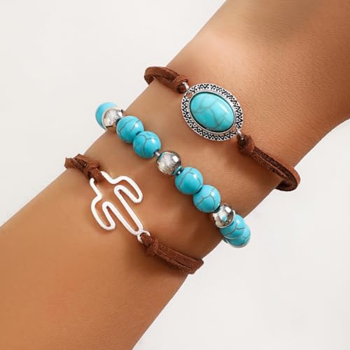 tenghong2021 Ethnic Style Hand-woven Turquoise Beaded Bracelet for Women Vintage Bird Multi-layer Wrapped Leaf Hand Rope Western Bracelets Boho Cowboy Cowgirl Layered Bracelets Jewelry Accessories4