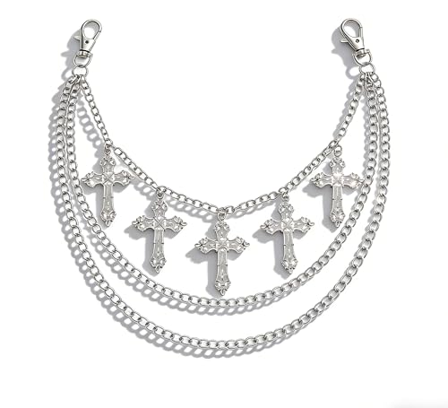 Layered Pants Chain for Men Women Punk Chain Hip Hop Jewelry Clothing Accessories Vintage Jeans Chains (Silver three layerded)