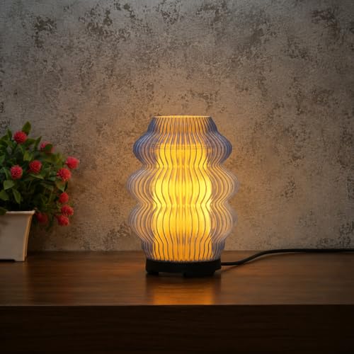 Image of Haydn Modern LED Table Lamp for Living Room & Bedroom | Warm Night Light for Kids & Adults | Aesthetic Home Decor Bedside Lamp | Ambient Glow | LED Bulb Included | Clear Blue - Pack of 1