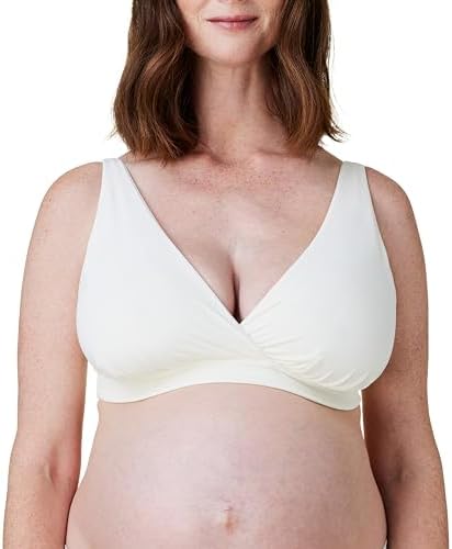 Bravado Designs Ballet Seamless Crossover Maternity Nursing Bra for Breastfeeding, Pull Away Sleep Pregnancy Bra, Oeko-TEX Certified, Full Cup, Antique White, Small-FC