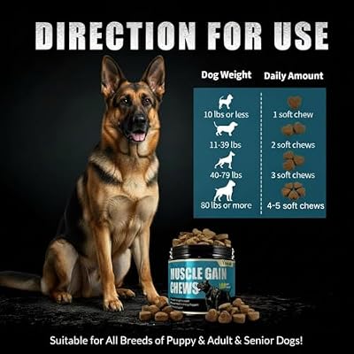 Muscle Gain Chews Dog Weight Gainer Supplements with High Protein & Canine Amino Acids Puppy Vitamins Canine Muscle Builder Formula for Bully & All Breeds Puppies & Adult & Senior Dogs-100