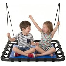 Platform Tree Swing for Kids - Swing Set, Tree Branch, or Playground - 40x30in Rectangular Platform for Kids with Adjustable Rope - Outdoor Activities by Hey Play Blue/Black