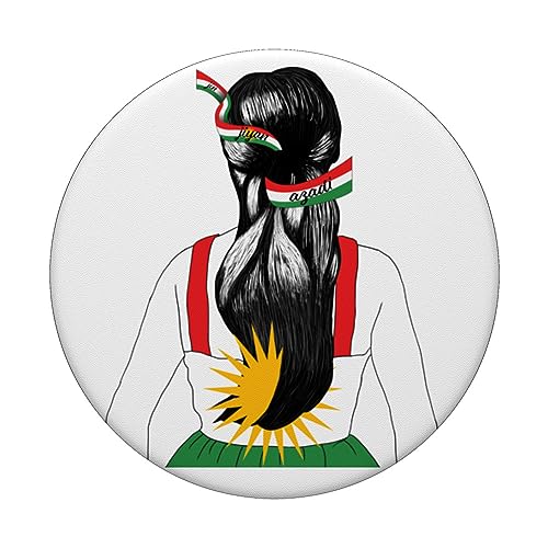 Kurdish Flag. JIN-JIYAN-AZADI Support Kurdish women NO HIJAB PopSockets Swappable PopGrip, Black - Image 3