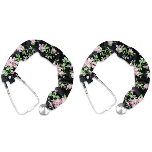 Uorisanigo Stethoscope Sleeve Nurse 2 Pack Stethoscope Accessories Purple Floral Stethoscope Cover Sleeve Soft Polyester Stethoscope Protective Cover for Nurses Doctors Protection