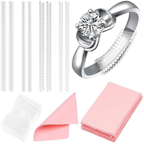 8 Pack Ring Size Adjuste for Loose Rings, 4 Sizes Invisible Clear Silicone, Non-Slip Ring Resizer and Tightener Guard. Adjustable Spiral Silicone Jewelry Fitter for Women and Men. Make Rings Smaller Cover