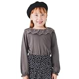 [ever closet] ブラウス キッズ 子供 女の子 長袖 茶色 100 チャコール 襟レース フリル トップス シャツ 秋服 冬服 フォーマル セレモニー 子供服 キッズ服 エバークローゼット
