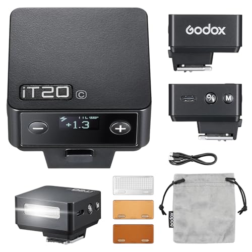 Godox iT20 C Mini TTL Flash - iT20C Camera Flash for Canon Upgraded IM20 7.4V 300mAh Battery 700+ Flashes 1.5s Recycle Hot Shoe Flash with Magnetic Diffuser/Color Filter Accessories for Canon Cameras
