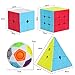 Roxenda Speed Cube Set, Speed Cube Bundle of 2x2 3x3 Pyramid Cube and Magic Rainbow Ball Smoothly Magic Cubes Collection for Kids Teens & Adults [4 Pack] (Stickerless)