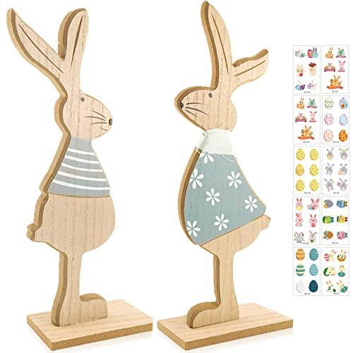 SHOWHEEL 2 Pcs Deco Paques Bois Lapin,Décoration de Pâques,Deco Pâques Lapin en Bois,Decoration Paques Lapin,Lapin de Pâques décoratif,Décor De Pâques Lapin,Pâques Décorations en Bois Lapin (Bleu)