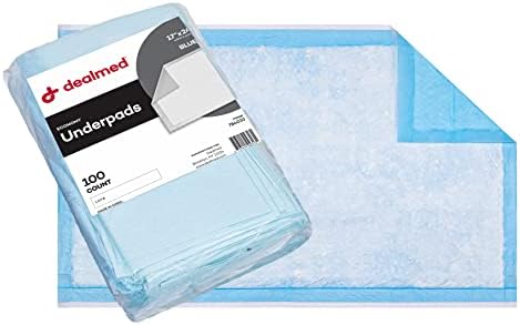Dealmed (100 Count) Economy Absorbency Disposable Underpads 2-Ply Tissue Fill, 17″ X 24” Blue, Perfect as Pet Pads Puppy Training, Medical Table Barrier, Liquid Accident, 100 Pads