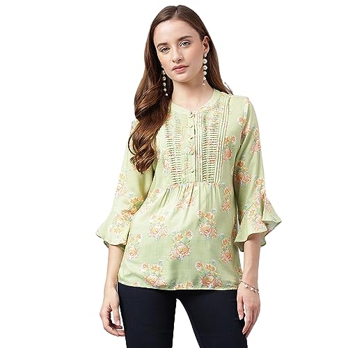 Image of Latin Quartres Women's Green V-Neck Long Sleeve Solid Top