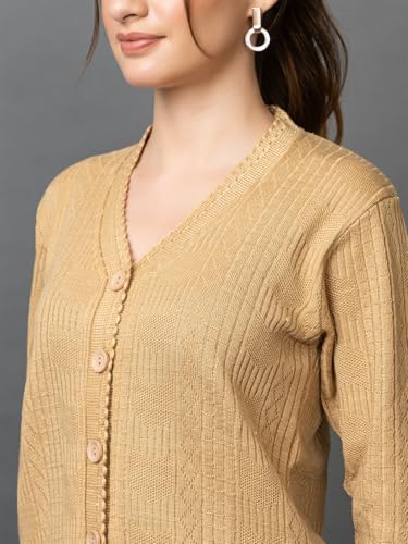 Image of Wear lusso Women's Woolen V-Neck Buttoned Full Sleeve Cardigan Self Design Soft Wool Fabric Winter Wear Pure Wool Sweater with Pockets Stylish Outdoor and Office Wear Girls