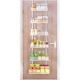 Over the Door Pantry Organizer Rack, 6-Tier Mesh Basket Hanging Storage Unit Wall Mounted Behind the Door Storage Organizer Spice Rack for Kitchen, Bathroom, Bedroom, Storage Room (White)