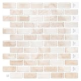 Marble Peel and Stick Wall Tiles for Kitchen, WalDecoo 10-Sheet Stick on Backsplash for Bathroom, Self-Adhesive Kitchen Backsplash, Beige Marble Look Decorative Tiles