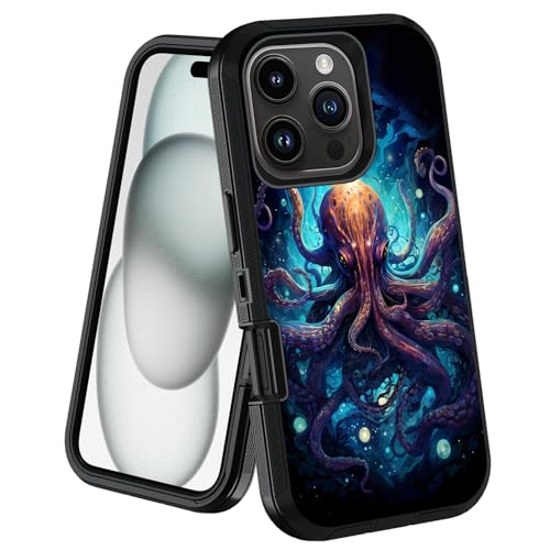 stmedazm for iPhone 16 Pro Max Case, Military Grade Heavy Duty [3-Layer] Dustproof Shockproof Drop Full-Body Protective Case for iPhone 16 Pro Max (6.9 Inch, 2024), Octopus