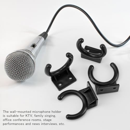FERCAISH 4 Pack Black ABS Microphone Wall Mount Clip Hooks, Basic/Functional Style, Suitable for KTV Home Office & More - Image 3