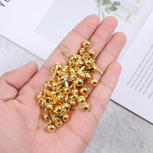 300 PCS Brad Paper Fasteners, 15 X 8 Mm Gold Brass Fasteners Portable Metal Brads Clip Round Head Split Pins for Home Office School Scrapbooking Paper Crafts DIY Card Decoration