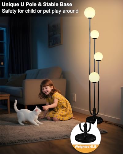 Image of Lightdot Black Globe Floor Lamp 4-Lights Dimmable Floor Lamps with Tray 3000K Bulbs Included Unique Candle Standing Lamp with 5Lbs Heavy Base for Living Room /Bedroom /Sofa Beside /Corner Decor