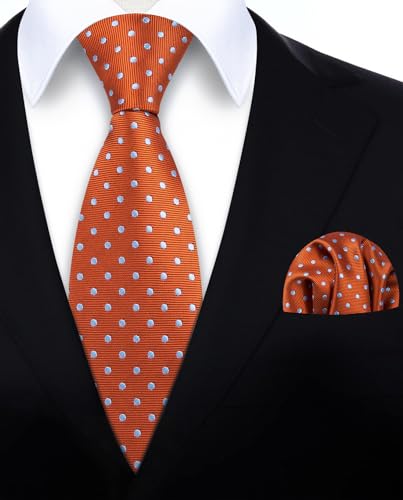 Image of HISDERN Polka Dot Ties for Men Classic Silk Ties and Pocket Square Formal Business Necktie Handkerchief Wedding Party