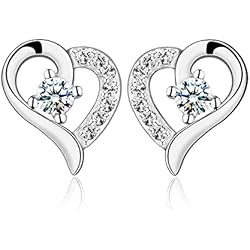 Pendientes Plata de ley 925 Diseño Cristal Circonita Regalo Mujeres y Niñas Aretes pequeños - (corazon 2)