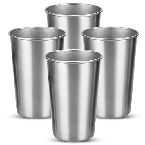 Bncxdc Vaso de acero inoxidable, 4 vasos de cerveza de metal reutilizables, sin BPA, apilables, para camping, picnic, hogar, niños y adultos, 500 ml, color plateado
