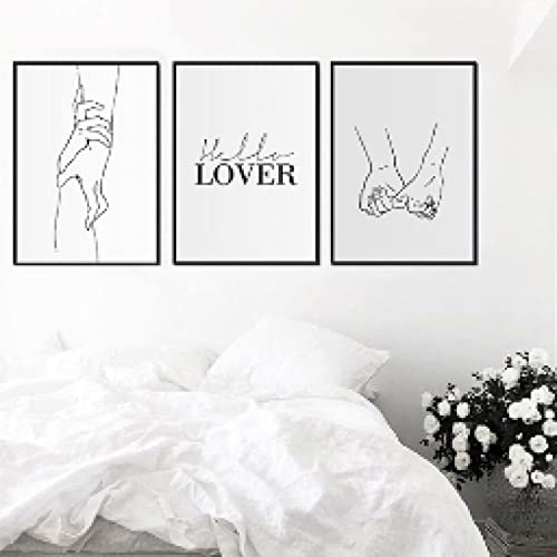 Peinture noir blanc couple main dans la main, cadeau idéal de mariage
