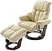 Robas Lund Sessel Leder Relaxsessel TV Sessel mit Hocker bis 130 Kg, Fernsehsessel Echtleder creme, Calgary