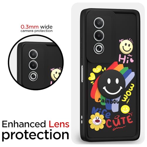 Image of Pikkme Back Cover for Oppo K12x 5G | Soft Silicone| Cute Rainbow Smile & 3D Cartoon Flower Design | Shockproof Raised Camera Protection Bumper Case (Black)