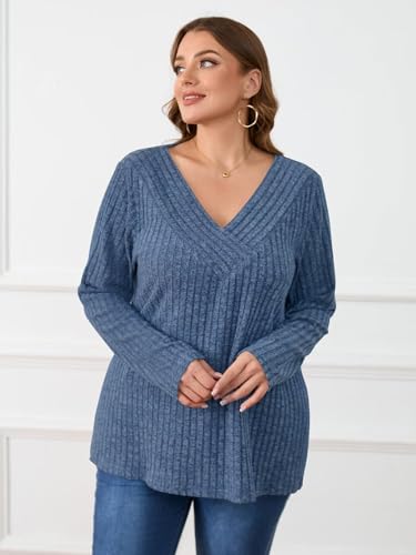 Image of BELAROI Womens Plus Size Sweaters V Neck Fall Tunic Top Pullover Shirts