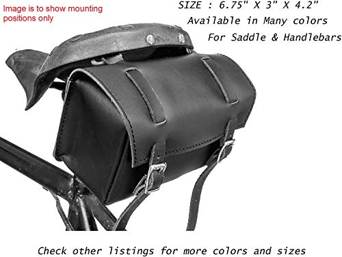 Herte Bicycle Leather Saddle Bag Seat Handlebar Vintage Retro Pouch (Black, Small) #TOP7