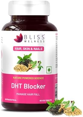 Bliss Welness DHT Blocker with Biotin, Pumpkin Seed, Green Tea, Omega-3, Vitamins C, E, B6, Zinc, Selenium & Beta-Sitosterol โ Reduces Hair Fall, Stimulates Growth & Regrowth โ 60 Veg Tablets.