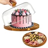 Mozphae Wood-Cake-Stand With Acrylic Dome Lid, Round Wooden Cake Holder Plate With Cover, 2-in-1 Dessert Table Display Set For Party, Charcuterie Board For Cheese, Chips & Dips, Nachos, Fruit Platter