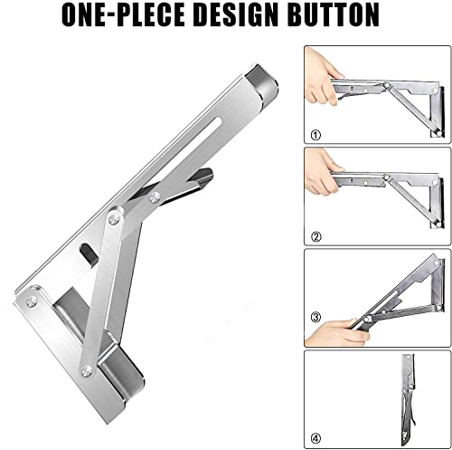 Folding Shelf Brackets 12 inch 2 Pcs Max. Load 220lb - Heavy Duty Stainless Steel DIY Wall Mounted Collapsible Shelf Bracket, Space Saving for Garage Workstation, Stuff Supports, Table, Workbench by AUTOHJ - Used condition - Image 5
