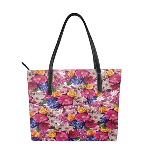 Sac à main avec fleurs roses dorées idéal pour le bureau l'école et les voyages