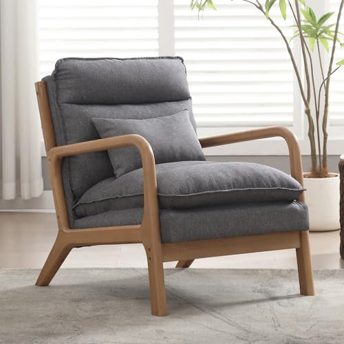 INZOY Mid Century Modern Accent Chair with Wood Frame, Upholstered