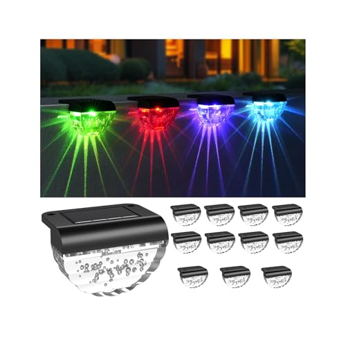 Melunar 12 Pack Solar Deck Lights Outdoor, Solar Step Lights Waterproof for Outside, Yard, Patio, Garden, Pool, Railing, Stairs, Fence (Color Changing)