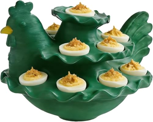 Deviled Egg Platter, Tray Reusable Serving Plates, Plastic Easter Deviled Egg Platter Multi Hole Deviled Egg Tray Container, Chicken Shaped Egg Holder for Home Holiday Decor Farmhouse Kitchen