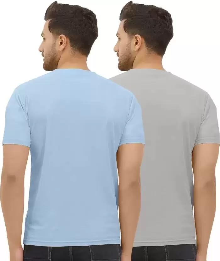 Image of Pack of 2 Men Tshirt, Half Sleeves, Round Neck, Fabric Polyester, 11 Line Theme, Light Weight, Comfortable T-Shirt for Men