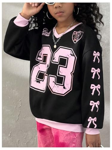 Image of Floerns Girl's Kids Basketball Jersey T Shirt Long Sleeve V Neck Number Print Tee Shirts