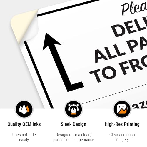 Image of Package Delivery Sign, Delivery Instructions Deliver All Package to Front Door Up Arrow Sign, 10x7 Inches, 4 Mil Vinyl Decal Stickers Weather Resistant, Made in USA
