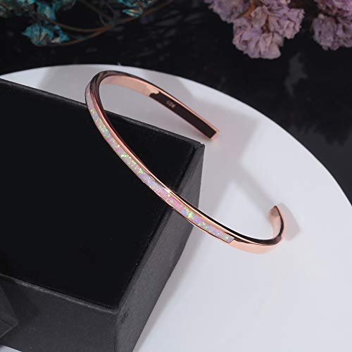 Cinily Rose Gold Plated Thin Open Cuff Bracelets For Women Girls Pink Opal Cute Small Bangle Bracelets Adjustable Hypoallergenic Gemstone Bracelet #TOP2