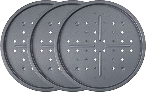 Kitcheneur Lot de 3 grandes plaques à pizza perforées de 33,5 cm – Plaque de cuisson à pizza pour four avec trous – Plaque à pizza antiadhésive –...