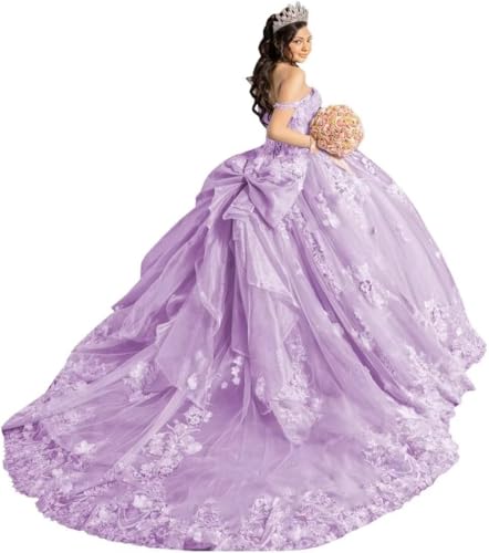 Yifanier Vestidos de quinceañera con Tirantes Finos y Lazo Tul Brillante Flores 3D y Vestidos de Fiesta de quinceañera. MT040