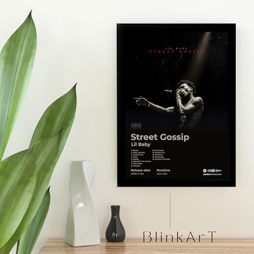 Image of BLINKART lil baby - Street Gossip Wall Photo Frames | Wall Art for Bedroom, Living Room, Studio or Office | Album Cover Print with Spotify Song Link QR Code | Gift for Fans - 8x12 In