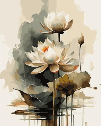 Hobi Seti — Renkli Baskılı Sayılarla Boyama (Çerçeveli) 40x50 cm: Lotus Çiçeği