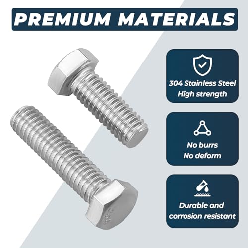 Image of 6 Sets Glvaner 3 /8-16 x 2-1 /4 inch Stainless Steel Hex Head Screws Bolts, Nuts, Flat & Lock Washers, 18-8 (304) Stainless Steel, Full Thread, Coarse Thread