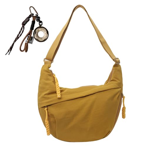 Nylon Sling Bags for Women, Casual Crescent Crossbody Purse Lightweight Multipocket Shoulder Bag for Commuting Travel
