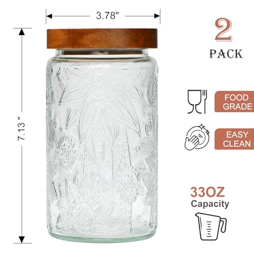 image for Brajttt Glass Jar 33oz,Set of 4 Jar with Lid,Airtight Glass Storage Ja