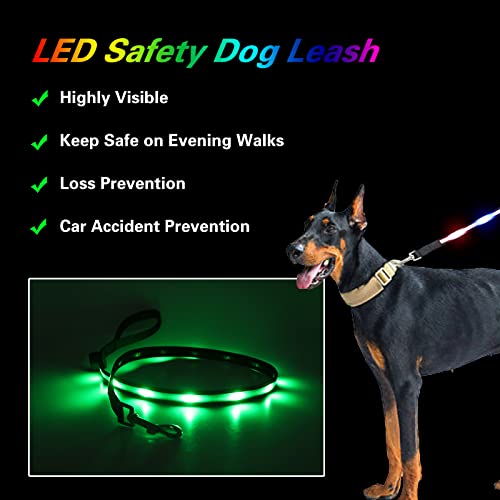Led Dog Lead,Lighted Dog Lead for Night Walking,USB Rechargeable RGB Color Changing Heavy Duty Light Up Dog Leash Padded Handle Glow in The Dark Led Leashes for Small Medium Large Dogs-1.8M - Image 2